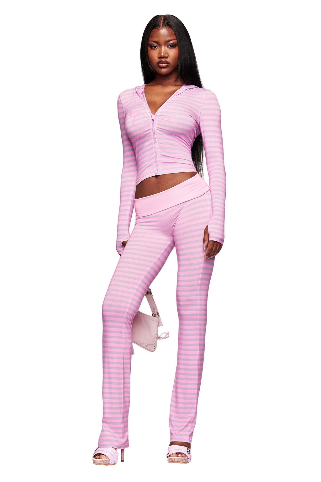 BLARE FOLDOVER TRACKPANT - LIGHT PINK STRIPE