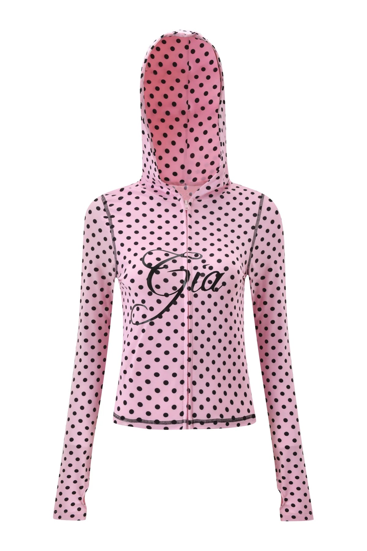 I AM GIA Long Sleeve Zip Hoodie Top - Pink Polka Dot