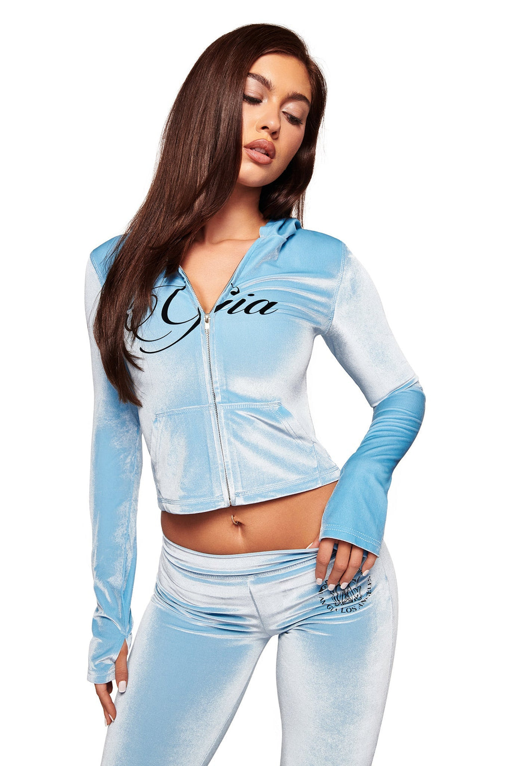 BLARE VELOUR POCKET HOODIE - ICE BLUE