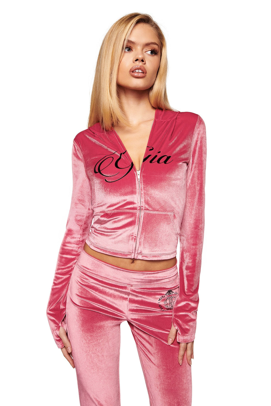 BLARE VELOUR POCKET HOODIE - PINK
