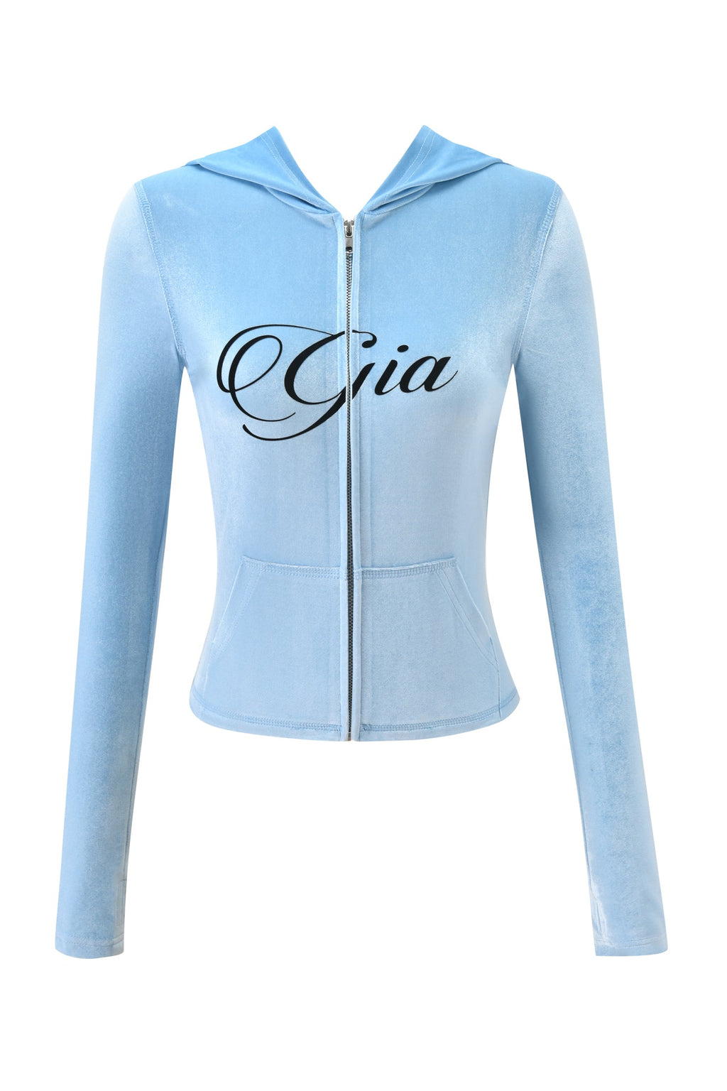 BLARE VELOUR POCKET HOODIE - ICE BLUE
